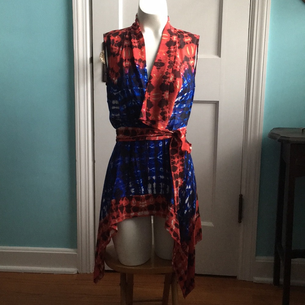 BCBG MaxAzria tie dye silk sleeveless blouse